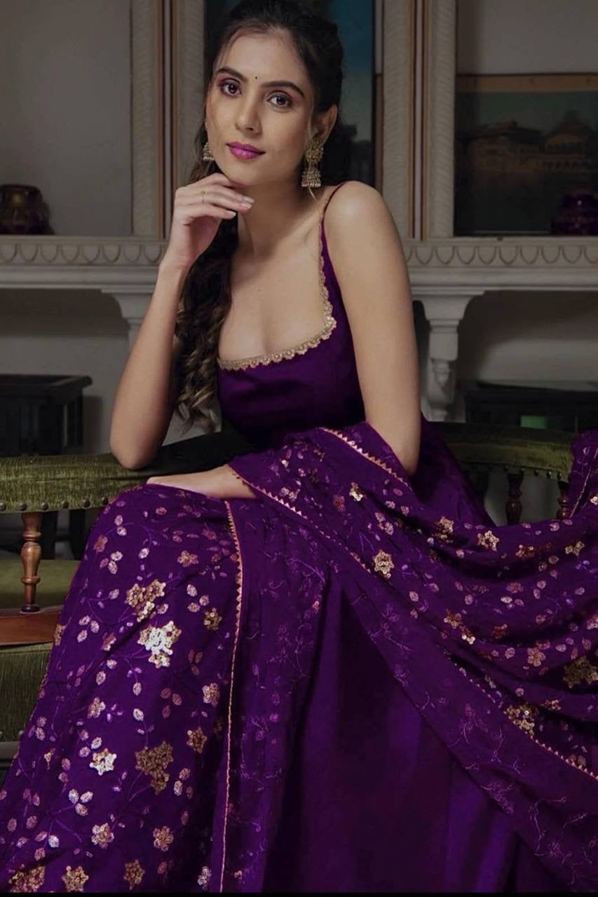 Royal Purple Soft Georgette Fully Flair Anarakli Suit With Dupatta