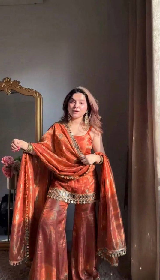 Party Wear Mirror Work Sharara Set with Dupatta