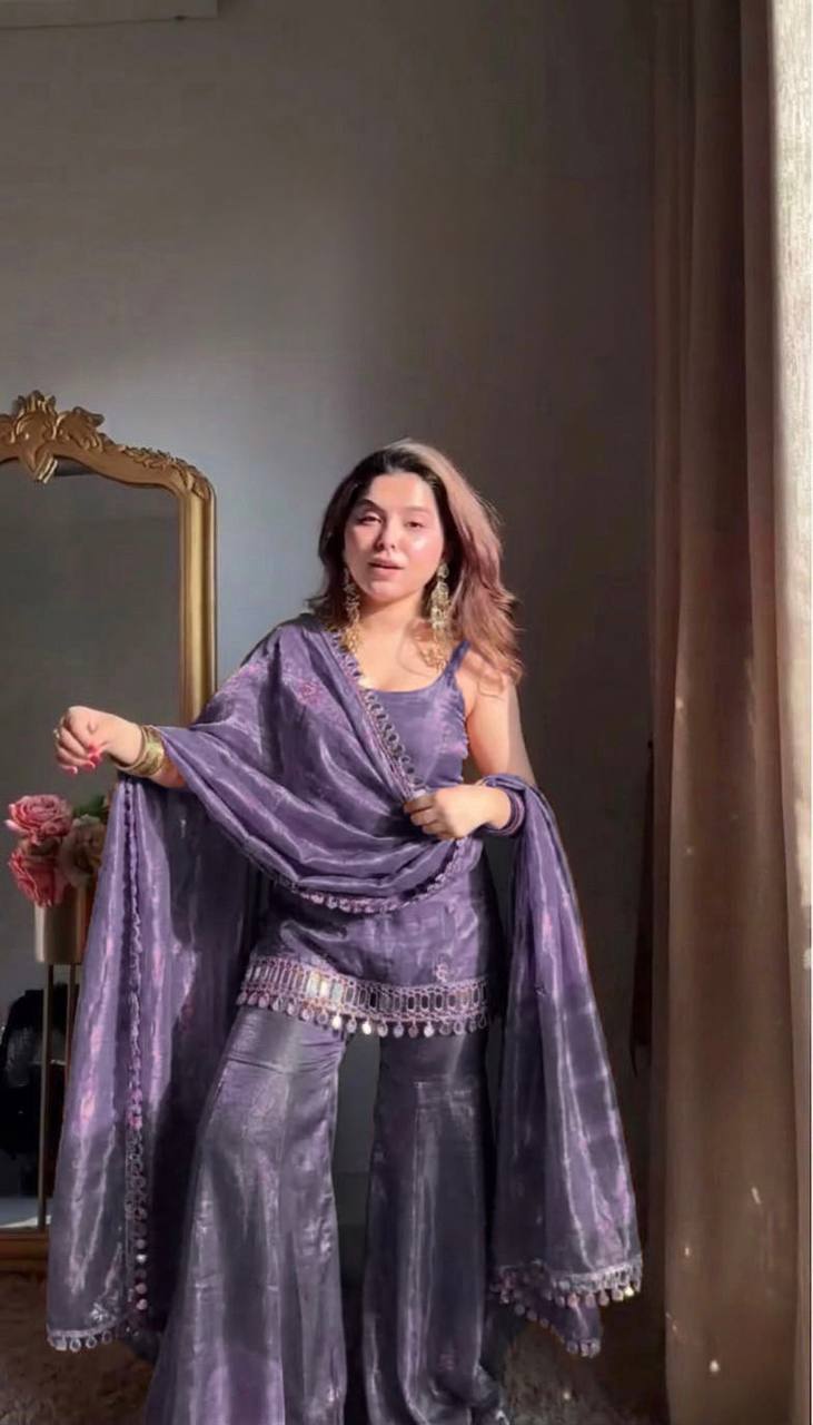 Party Wear Mirror Work Sharara Set with Dupatta