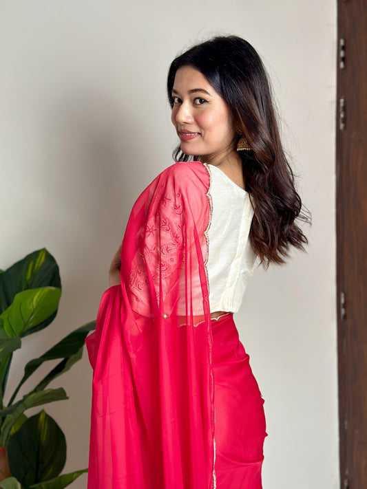 Alluring Soft Organza Saree With Stitched Handworked Blouse - INDIAN ELEGANCE