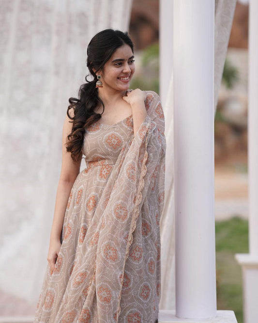 Alluring Faux Georgette Silk Digital Printed Anarkali Pant Suit - INDIAN ELEGANCE