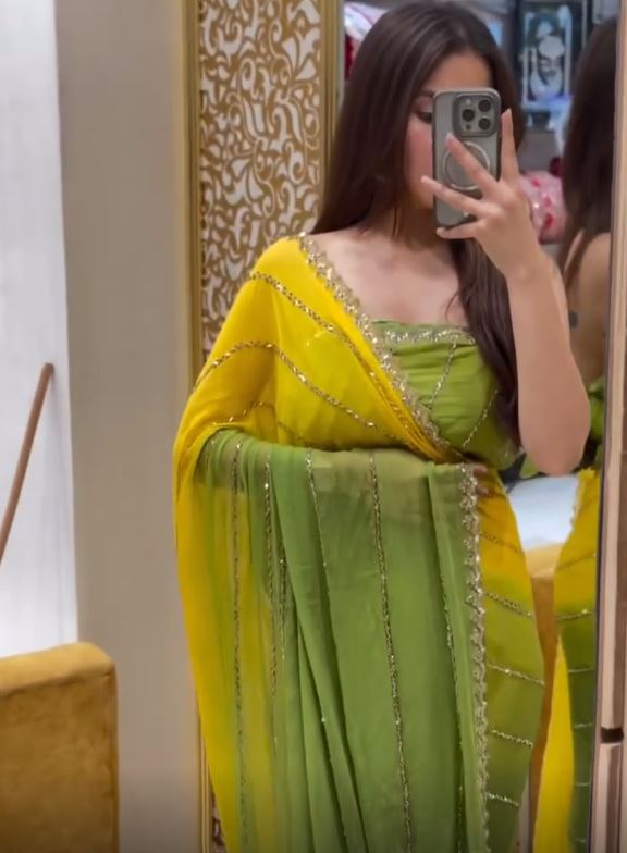 Premium Georgette Saree with Dual Tone Finish & Hand Embellishment