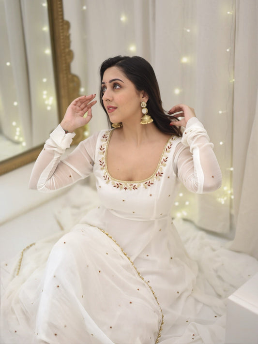 Gorgeous Apsara White Anarkali suit With Delicate Handwork
