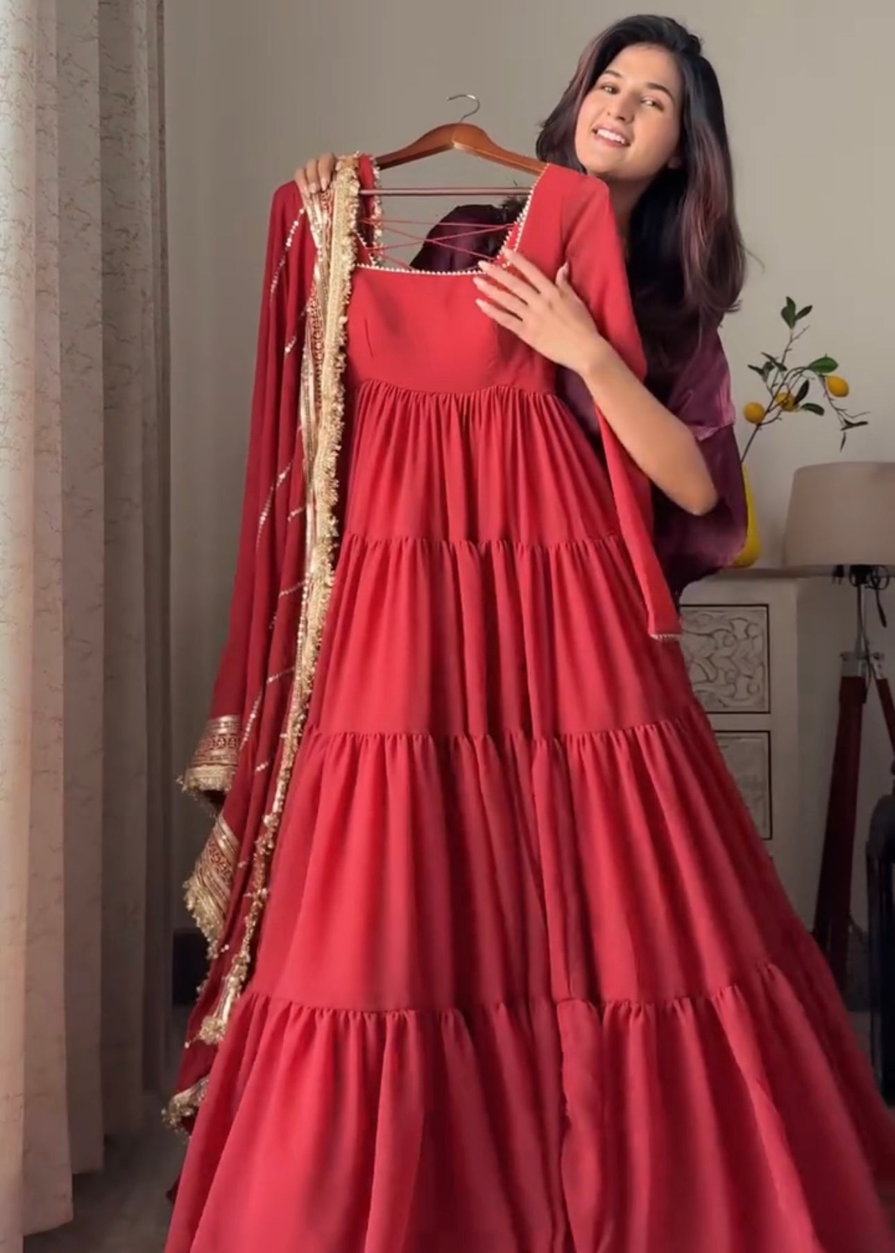Rich Royal Purple Faux Georgette 17-Meter Flair Anarkali Dress With Dupatta