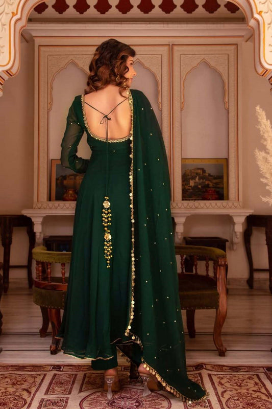 Ethinic Green Color Fox Georgette Anarkali Festive Wear Suit
