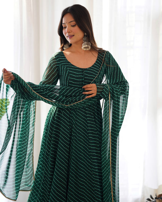 Green Color Laheriya Print Georgette Anarkali Suit