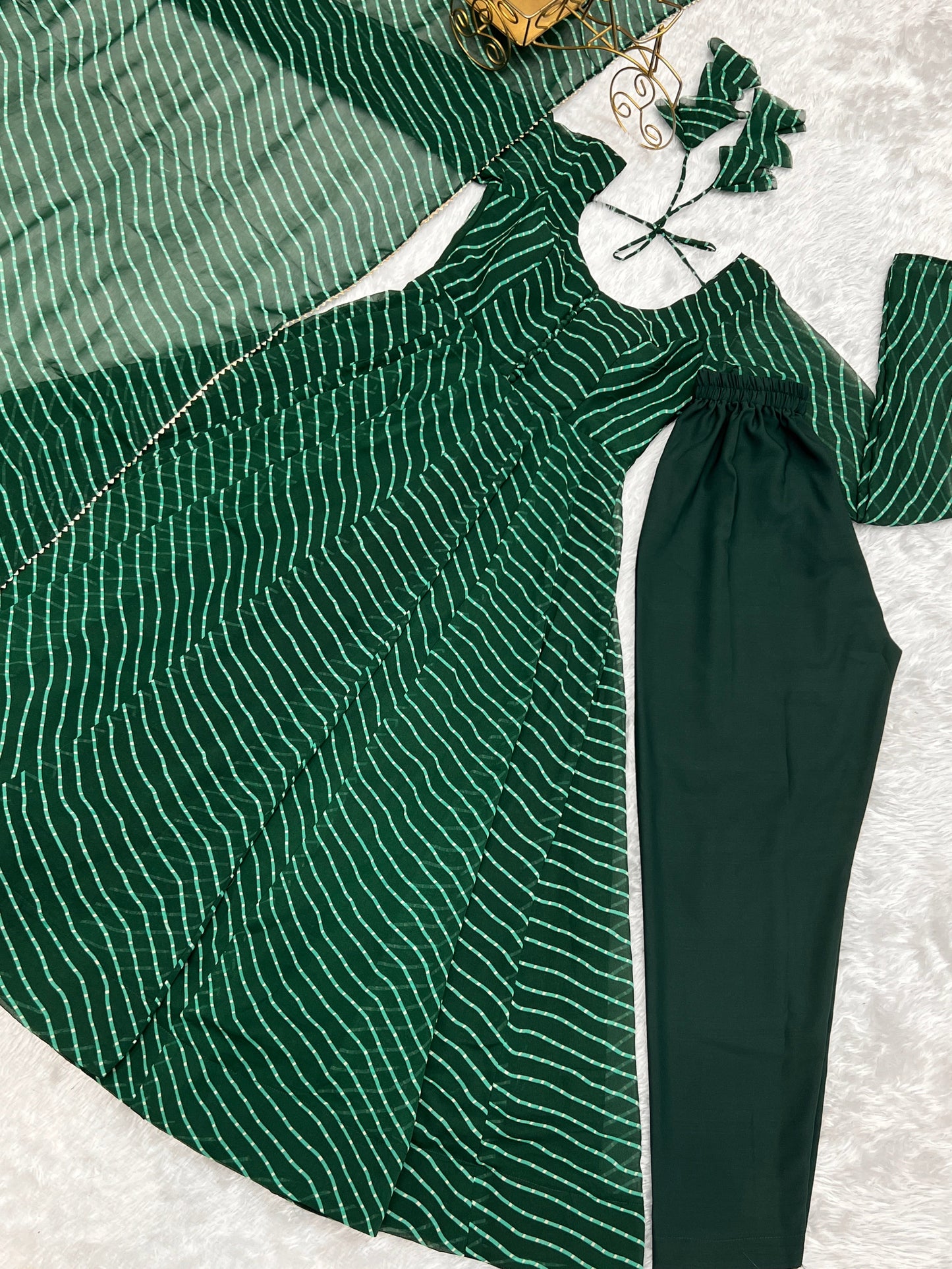 Green Color Laheriya Print Georgette Anarkali Suit
