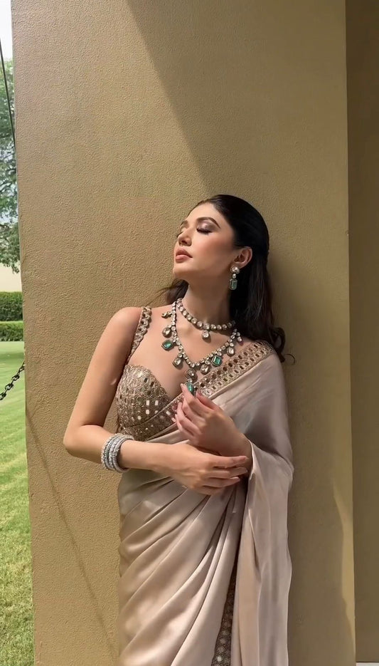 Rich Shine Wedding Wear Silk Mirror Work Saree
