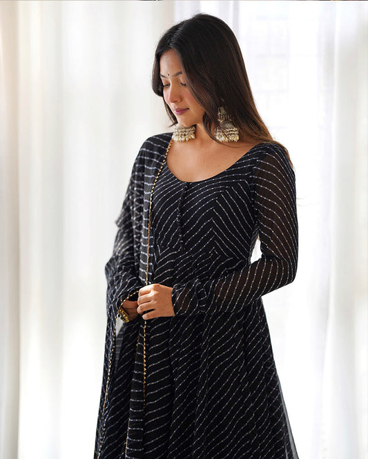 Laheriya Print Georgette Black Anarkali Suit Set