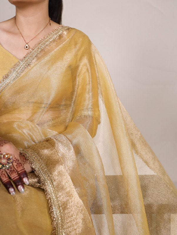 Graceful Tissue Shimmer Saree With Zari Weaving Work-Royalty Look