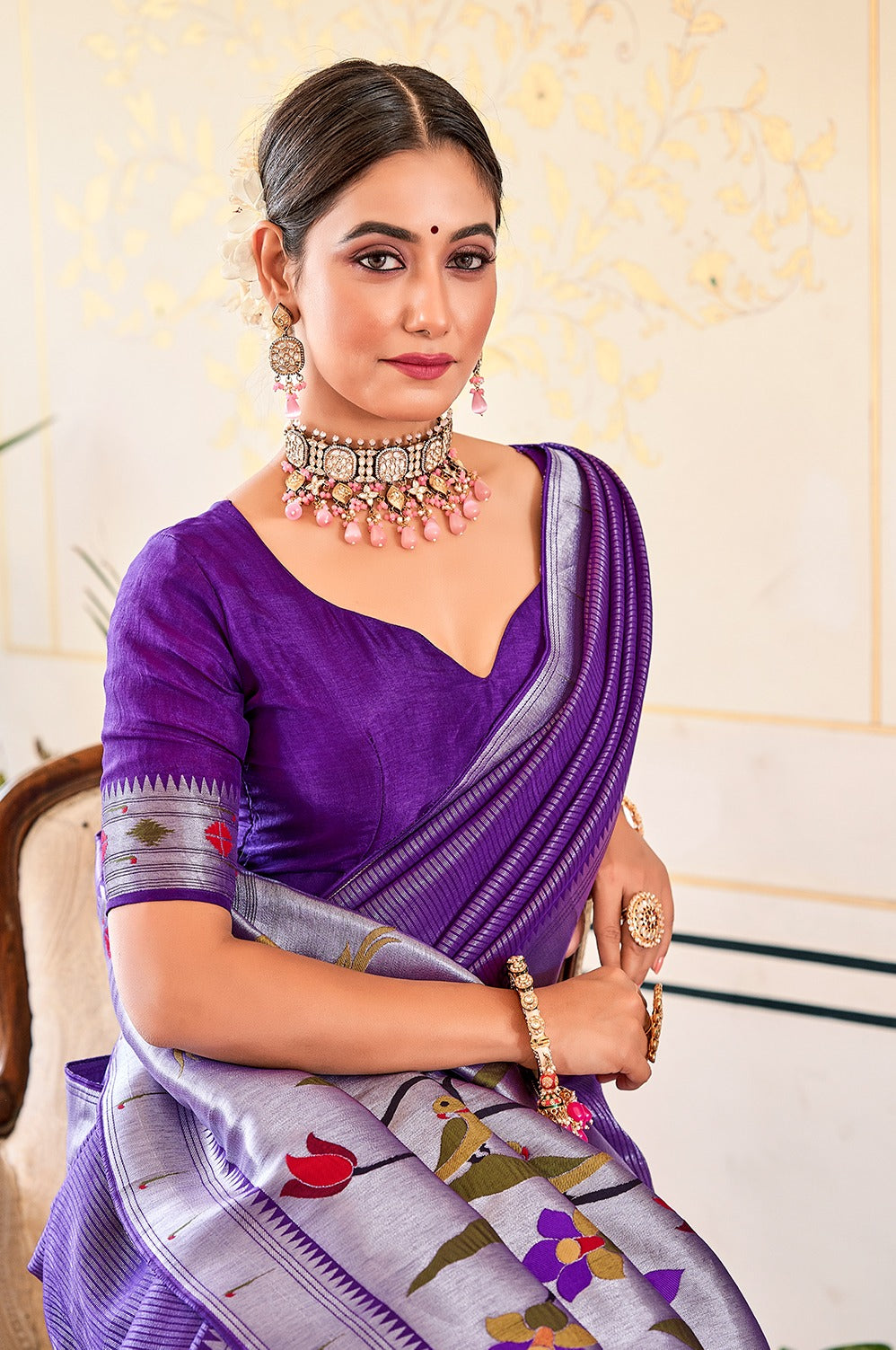 Stylish Purple Viscose Paithani Meenakari Weaving Worked Saree - INDIAN ELEGANCE