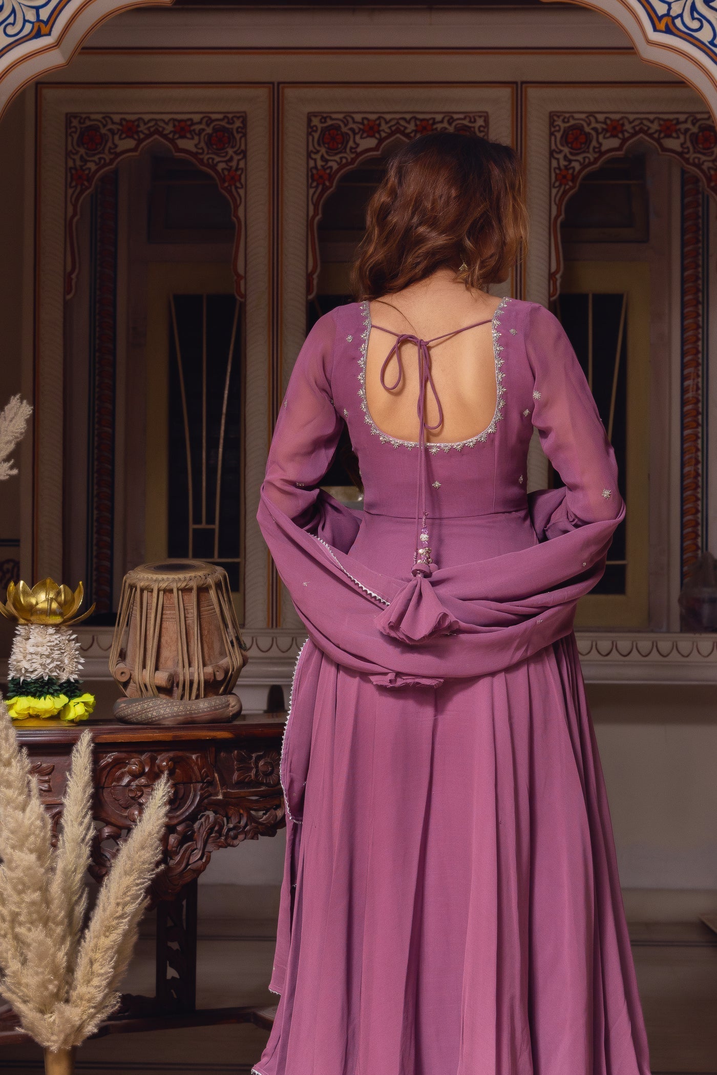 Dusty Pink Color Georgette Anarkali Suit Set