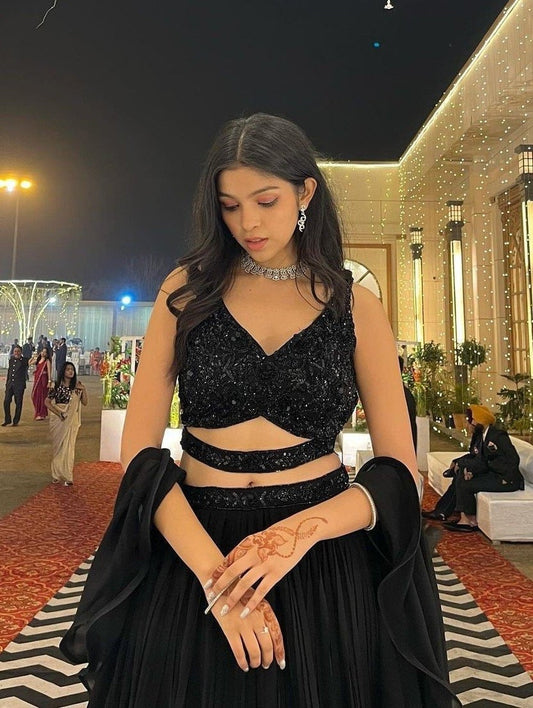 Royal Black Georget Full Stiched Lehenga Choli Set