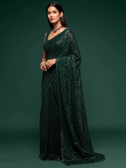 Stylish Soft Flowy Georgette Sequin Saree For Party Look