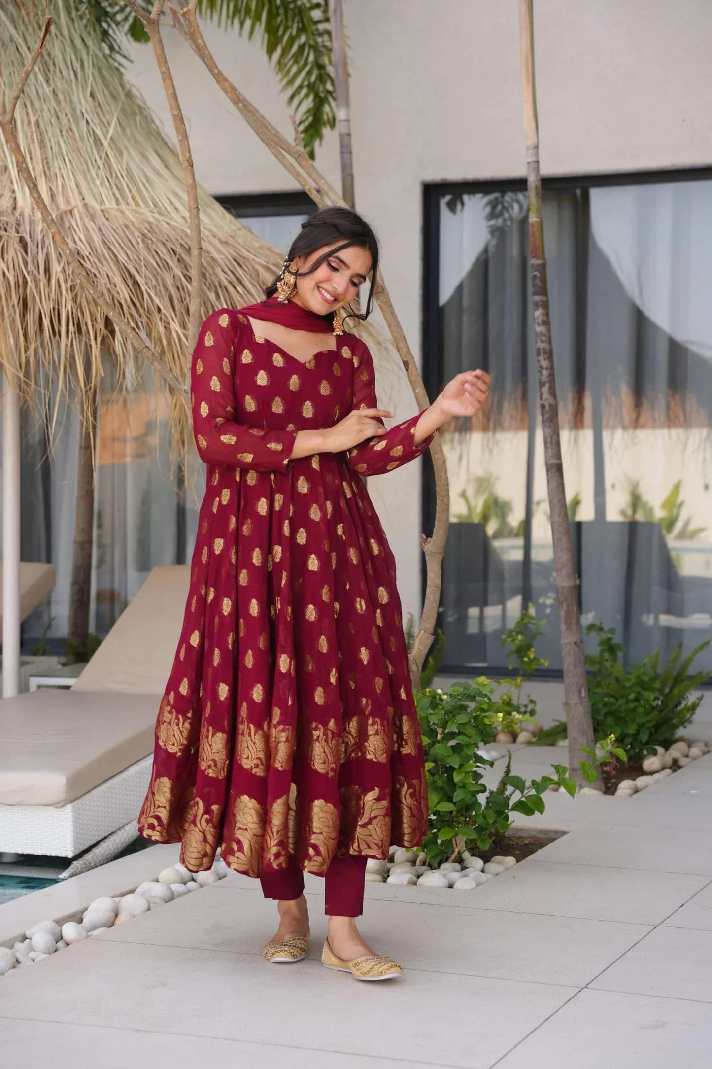 Stunning Maroon Anarkali Suit with Dupatta – Traditional Wear