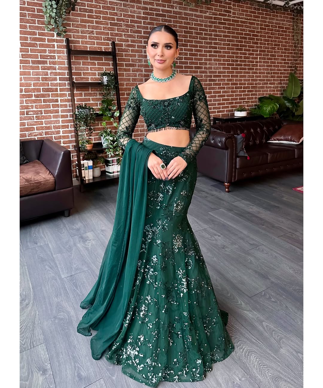 Premium Green Fish Cut Net Lehenga Choli for Women