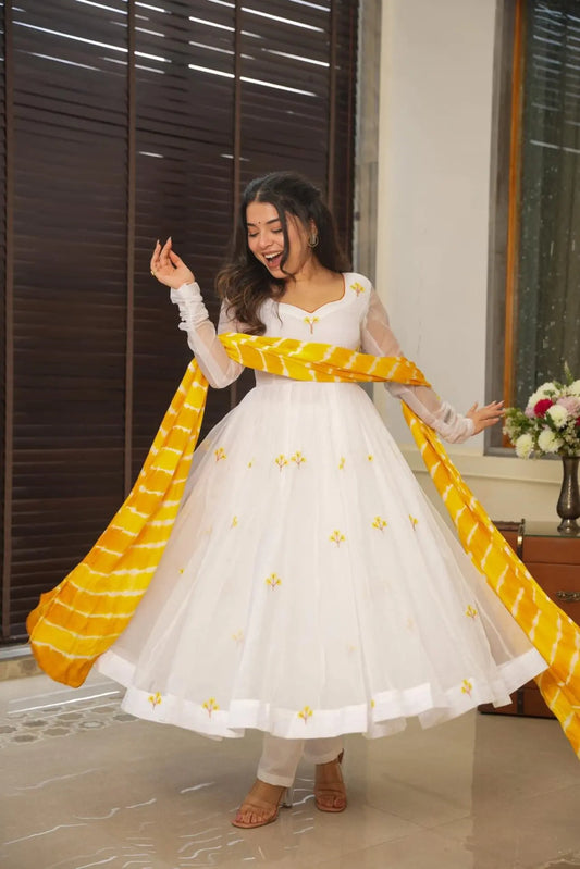 Kasturi white organza Anarkali suit set