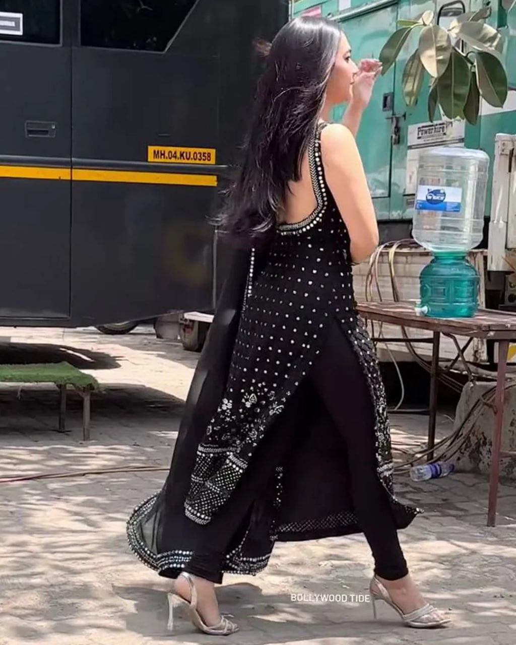 Royal Black Straight Kurti With Embroidered Elegance With Mirror Work