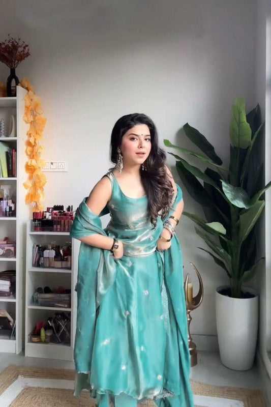 Elegant Fandy Silk Fully Stiched Anarkali Gown Set