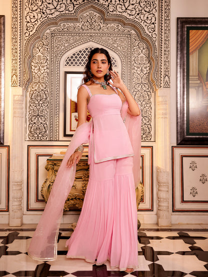 Wedding Wear Baby Pink Georgette Sharara Set for Women