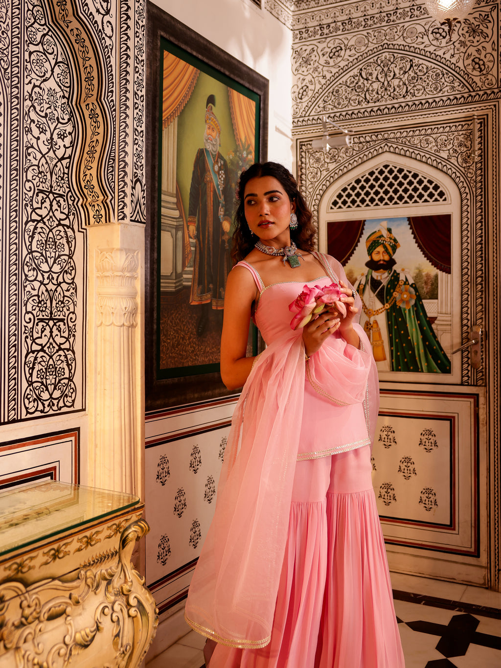 Wedding Wear Baby Pink Georgette Sharara Set for Women