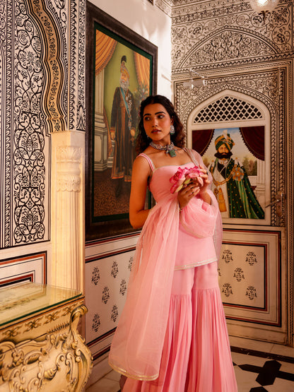 Wedding Wear Baby Pink Georgette Sharara Set for Women