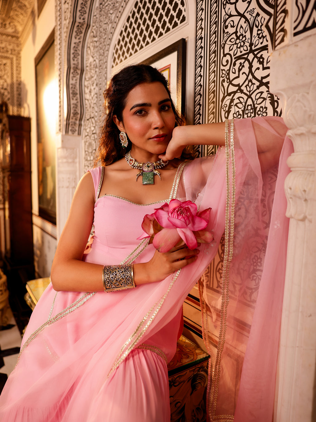 Wedding Wear Baby Pink Georgette Sharara Set for Women