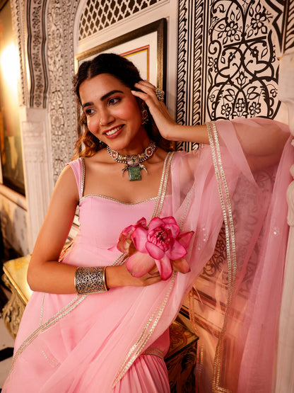 Wedding Wear Baby Pink Georgette Sharara Set for Women