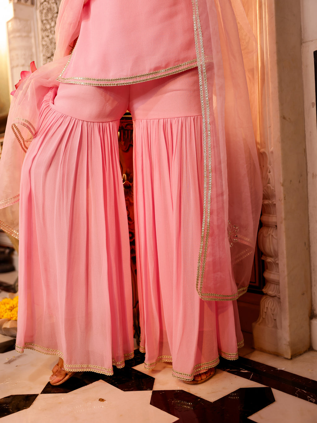 Wedding Wear Baby Pink Georgette Sharara Set for Women