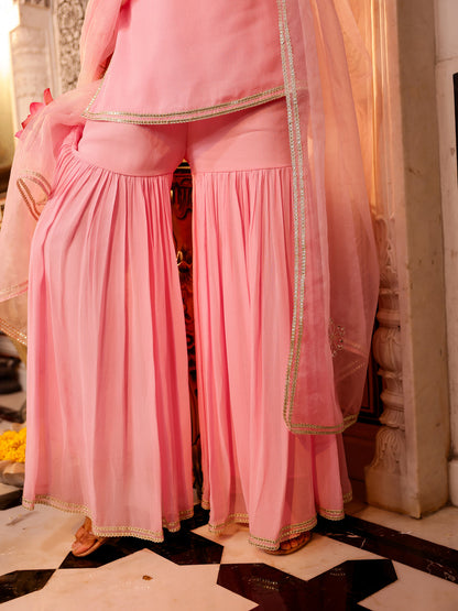 Wedding Wear Baby Pink Georgette Sharara Set for Women