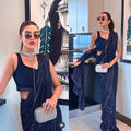 Navy Blue Georgette Sequin Saree - Party Wear