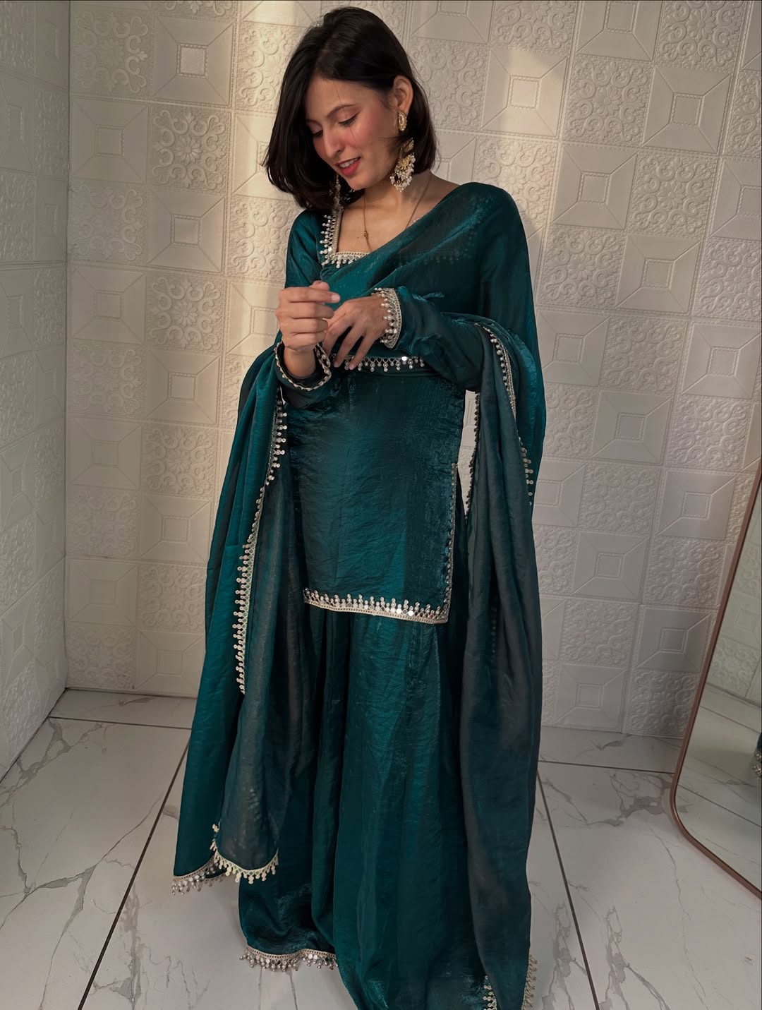 Premium Fandy Silk Kurta Palazzo Set With Dupatta-Ready To Wear Outfits