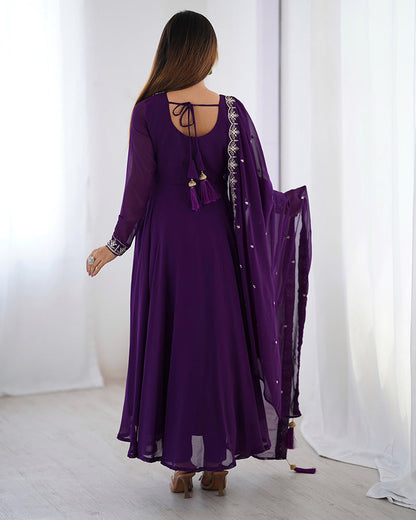 Royal Purple Georgette Anarkali 3 Piece Set with Dupatta | Elegant Embroidered Gown for Women | Festive & Wedding Traditional Wear