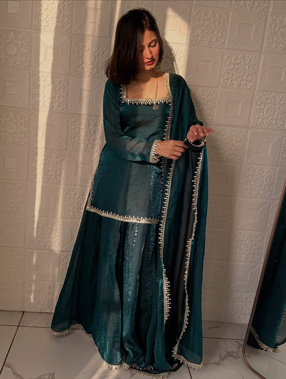 Premium Fandy Silk Kurta Palazzo Set With Dupatta-Ready To Wear Outfits