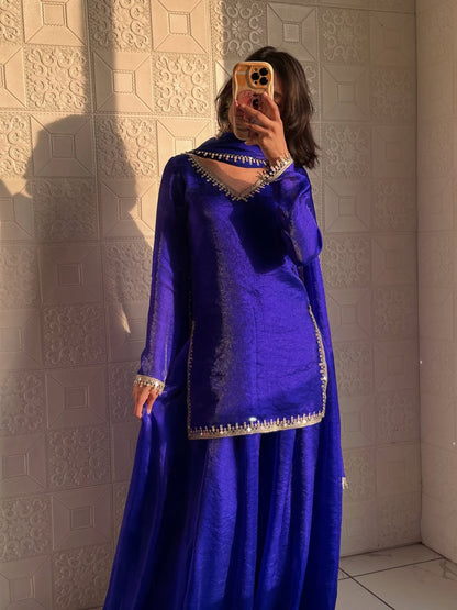 Premium Fandy Silk Kurta Palazzo Set With Dupatta-Ready To Wear Outfits