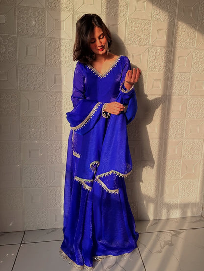 Premium Fandy Silk Kurta Palazzo Set With Dupatta-Ready To Wear Outfits