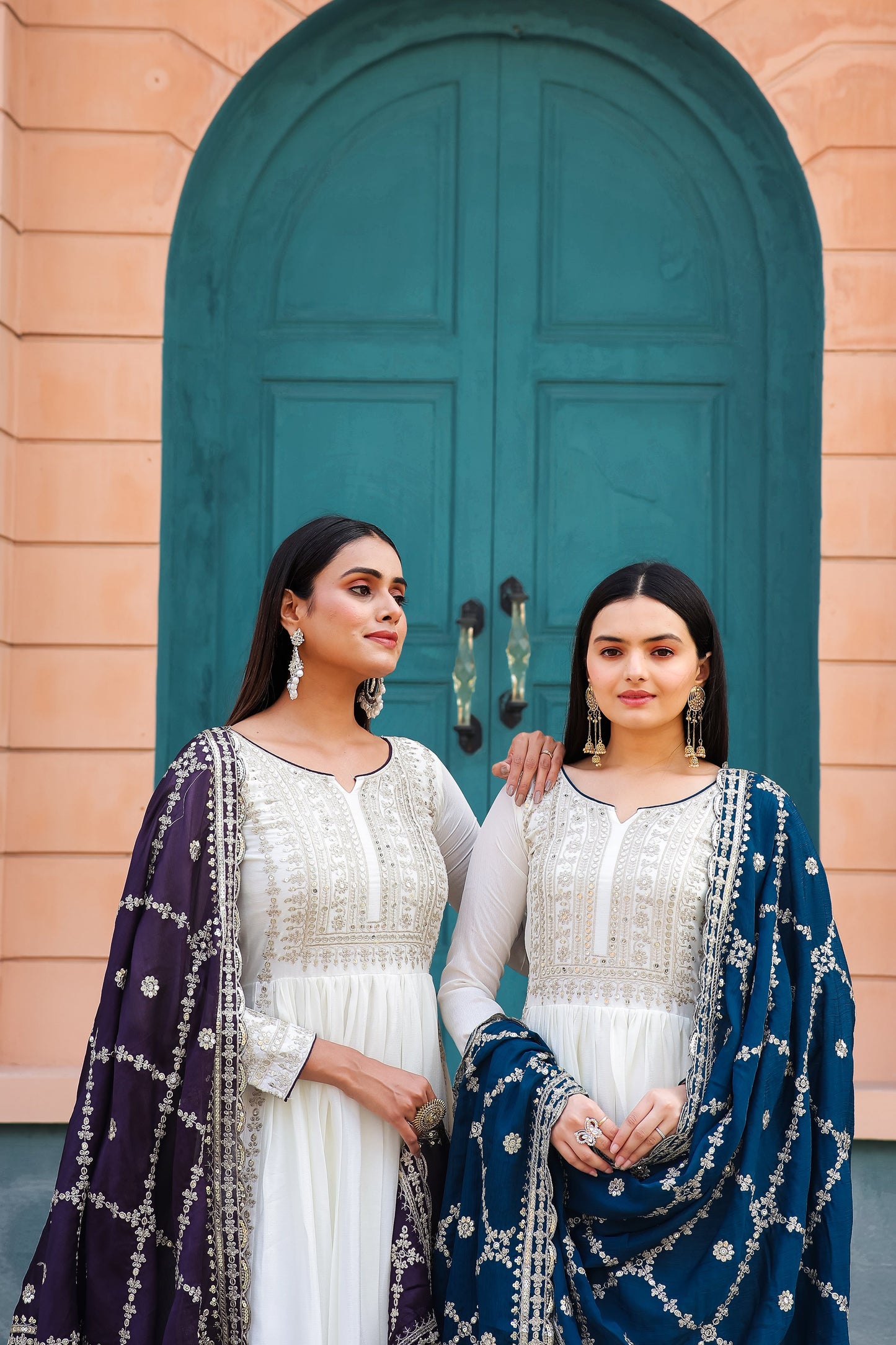 Magnificent Pure Chinon Silk Sequins Embroidered Anarkali Pant Suit - INDIAN ELEGANCE