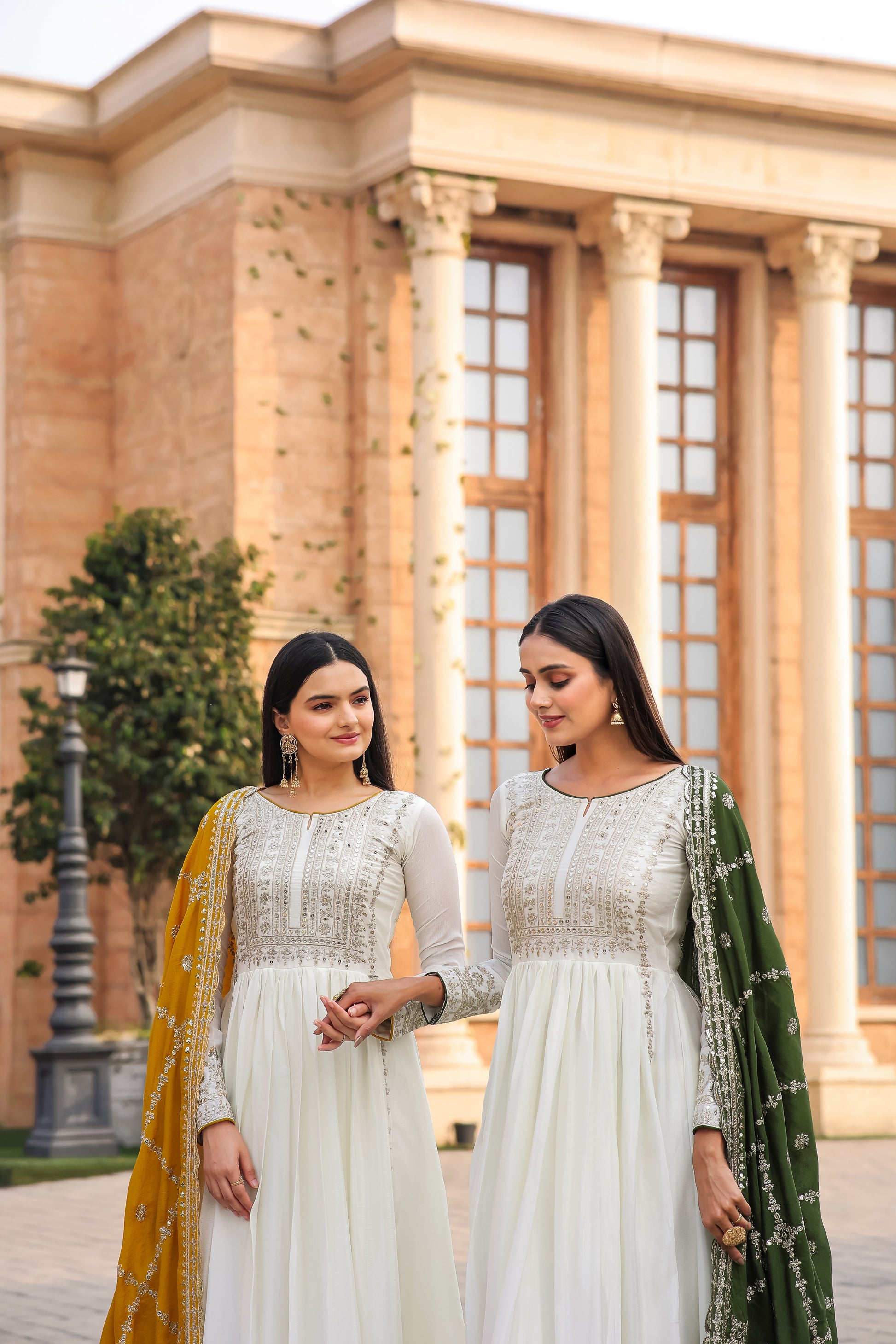 Magnificent Pure Chinon Silk Sequins Embroidered Anarkali Pant Suit - INDIAN ELEGANCE