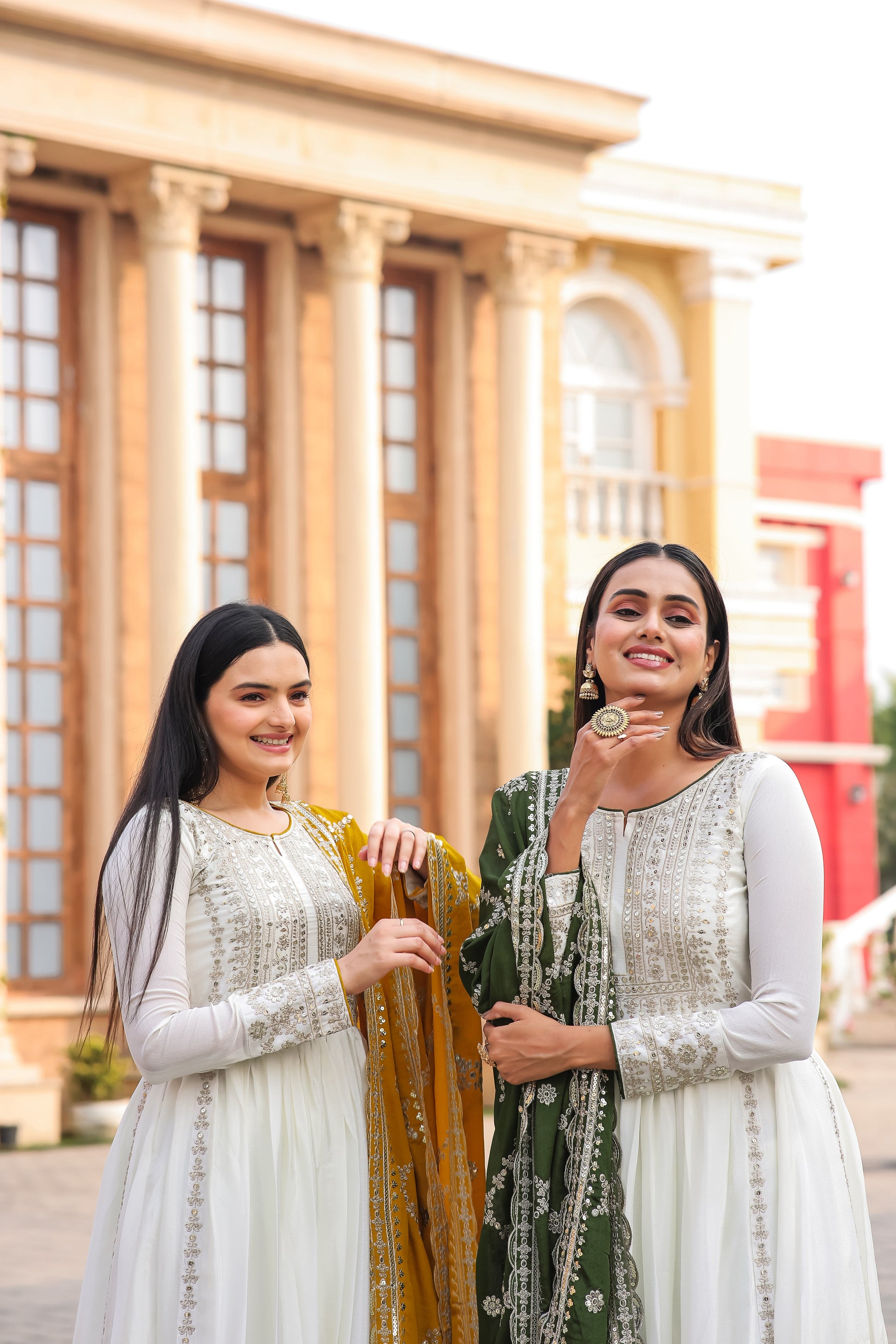 Magnificent Pure Chinon Silk Sequins Embroidered Anarkali Pant Suit - INDIAN ELEGANCE