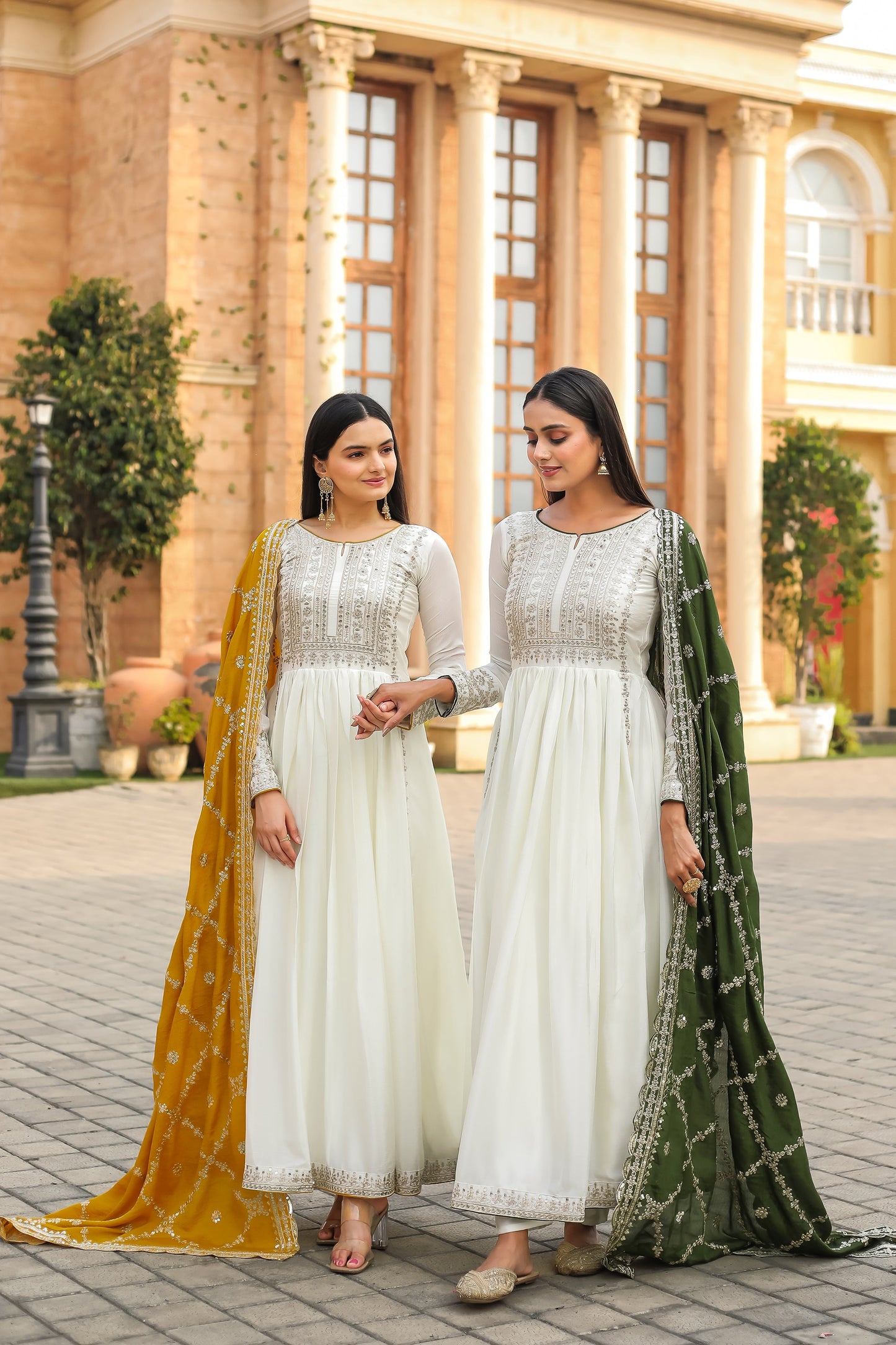 Magnificent Pure Chinon Silk Sequins Embroidered Anarkali Pant Suit - INDIAN ELEGANCE