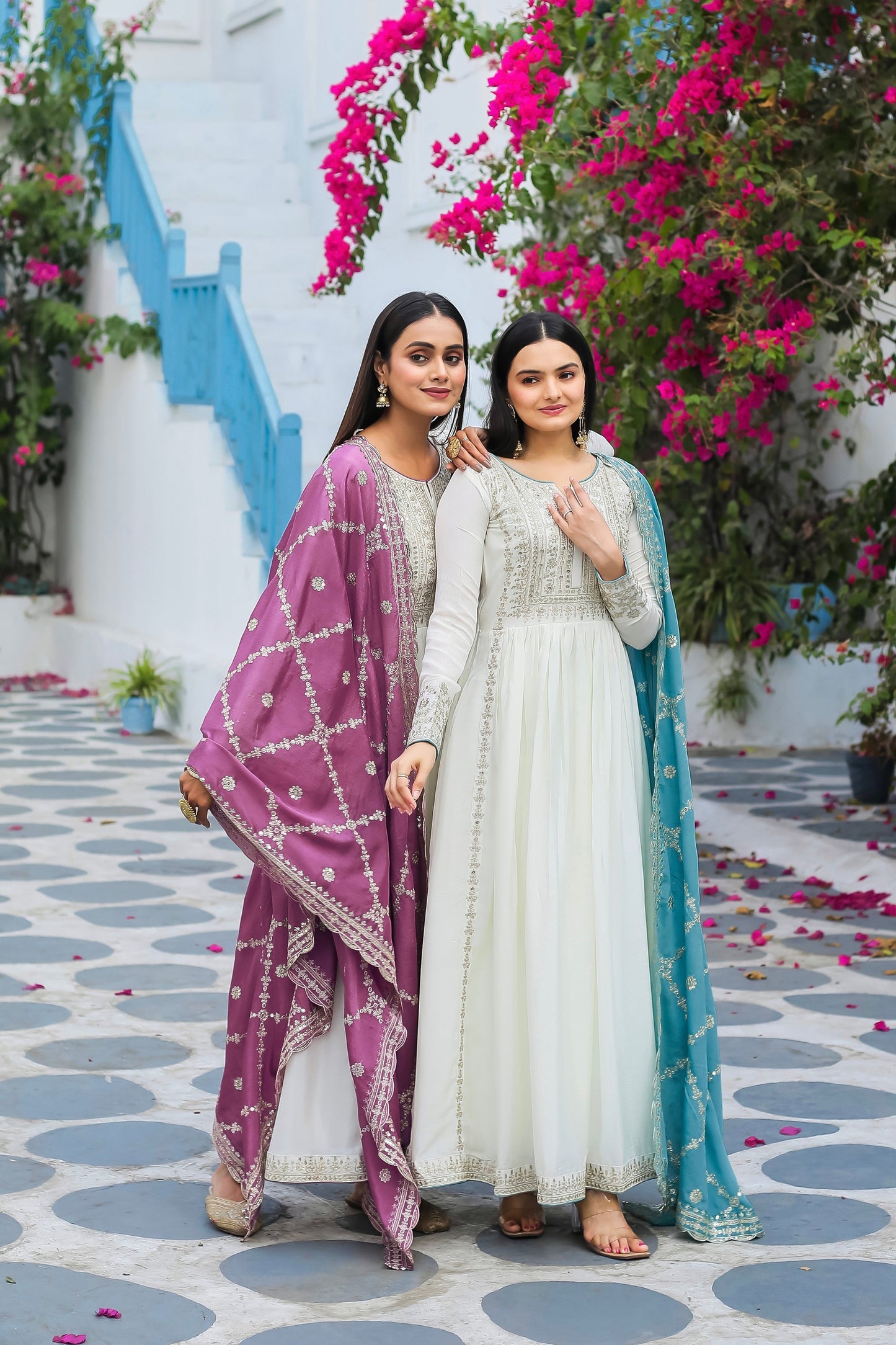 Magnificent Pure Chinon Silk Sequins Embroidered Anarkali Pant Suit - INDIAN ELEGANCE