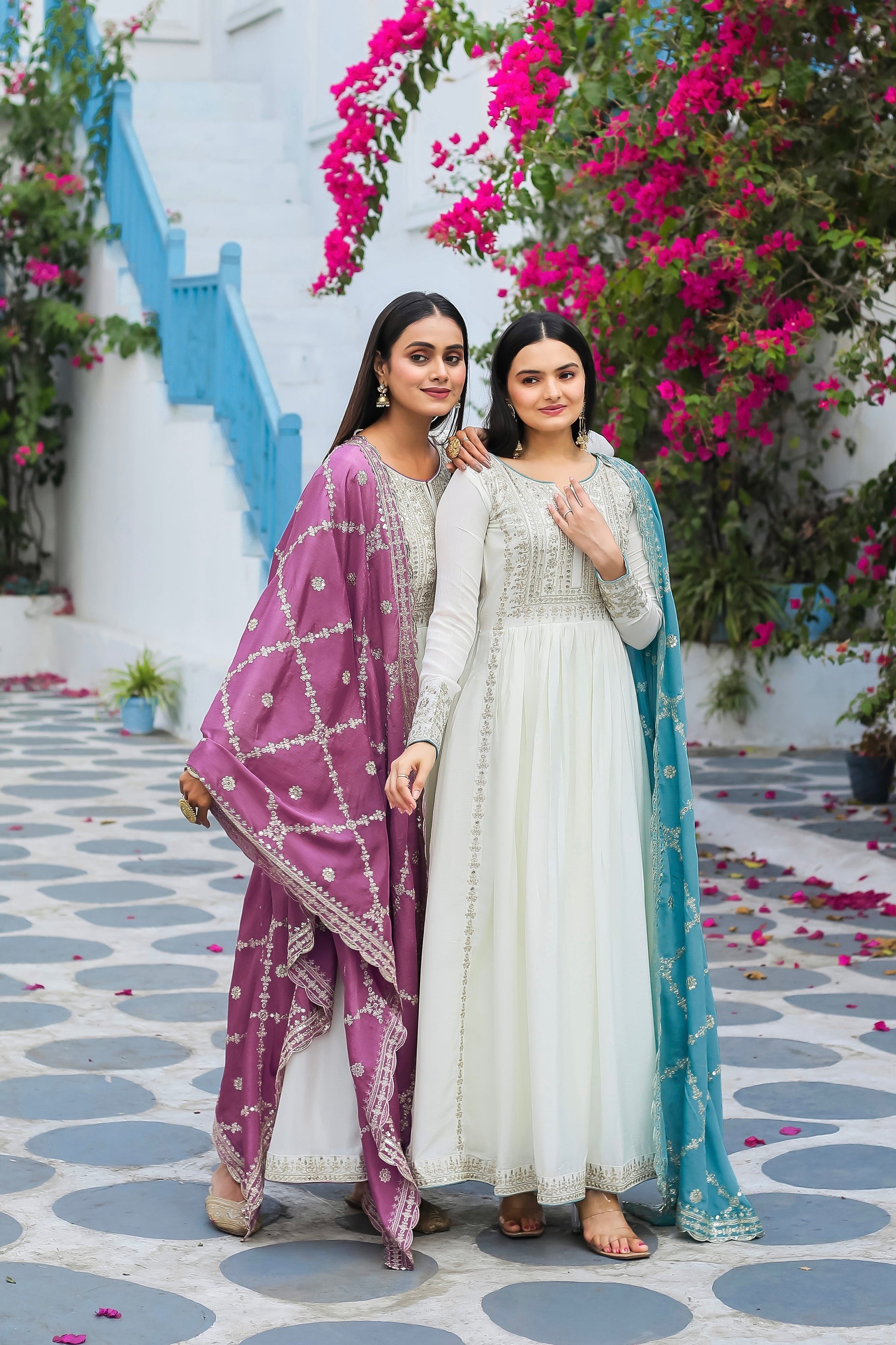 Magnificent Pure Chinon Silk Sequins Embroidered Anarkali Pant Suit - INDIAN ELEGANCE