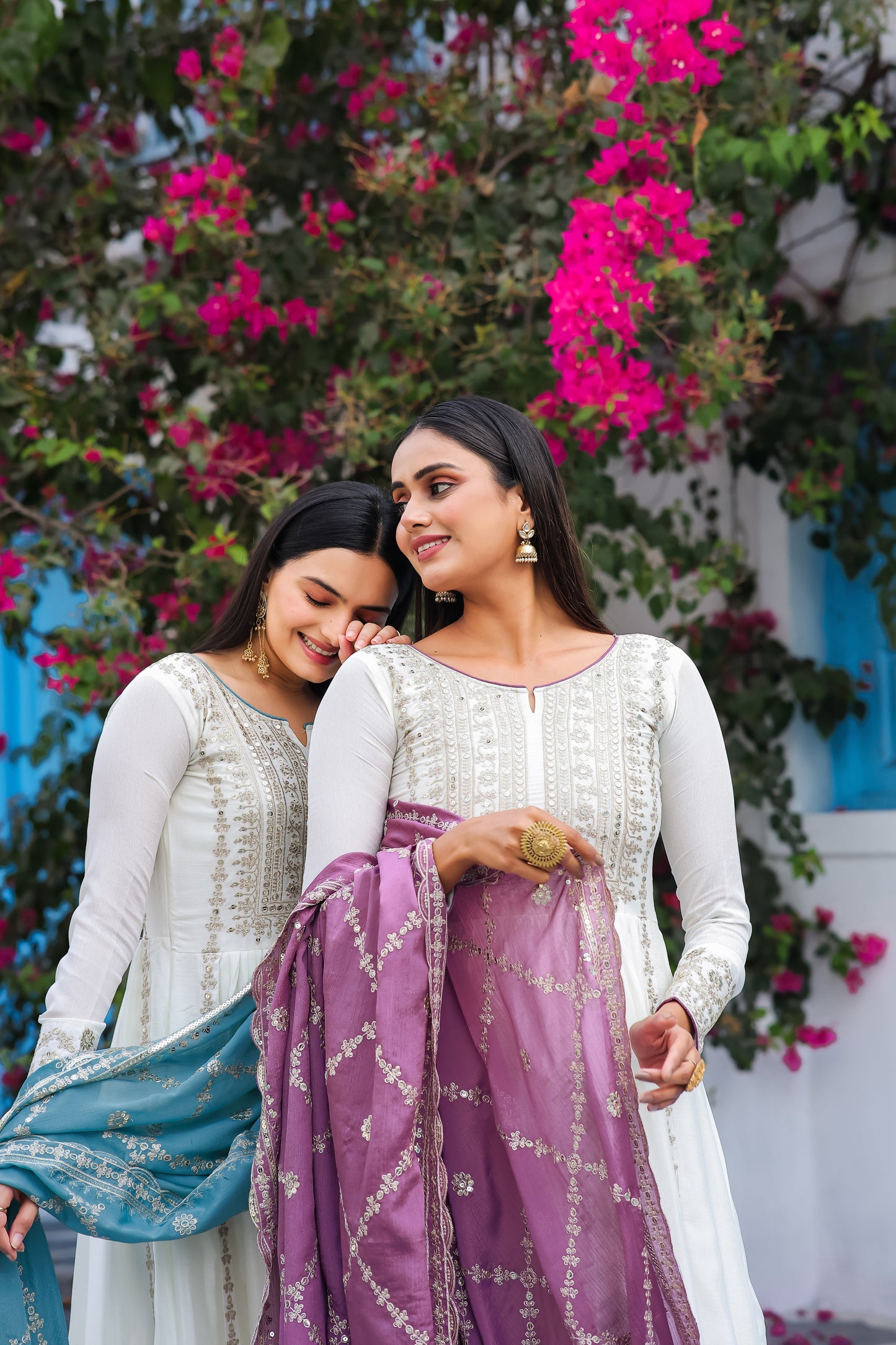 Magnificent Pure Chinon Silk Sequins Embroidered Anarkali Pant Suit - INDIAN ELEGANCE