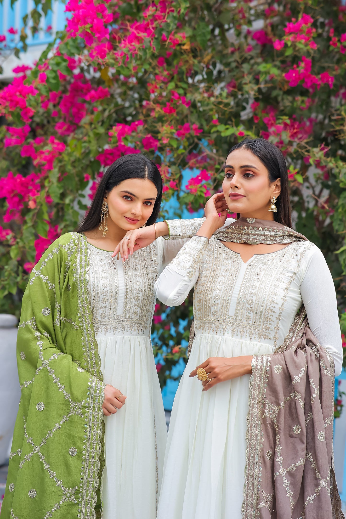 Magnificent Pure Chinon Silk Sequins Embroidered Anarkali Pant Suit - INDIAN ELEGANCE