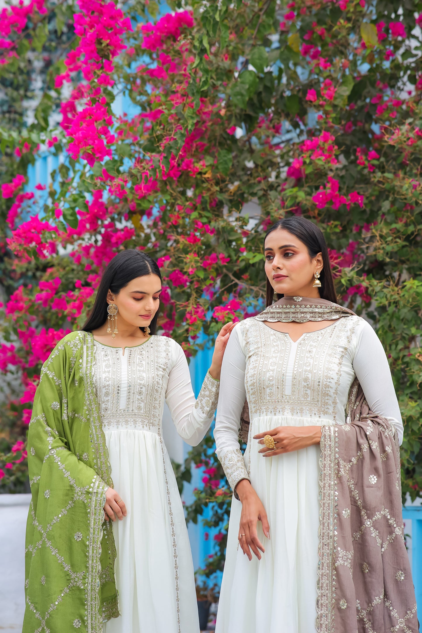 Magnificent Pure Chinon Silk Sequins Embroidered Anarkali Pant Suit - INDIAN ELEGANCE