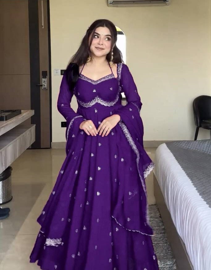 Royal Red Chilli Slit Designer Fancy Neckline Anarkali Festive Wear Suit