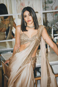 Partywear Silk Saree with Real Mirror Work Border & Designer Blouse
