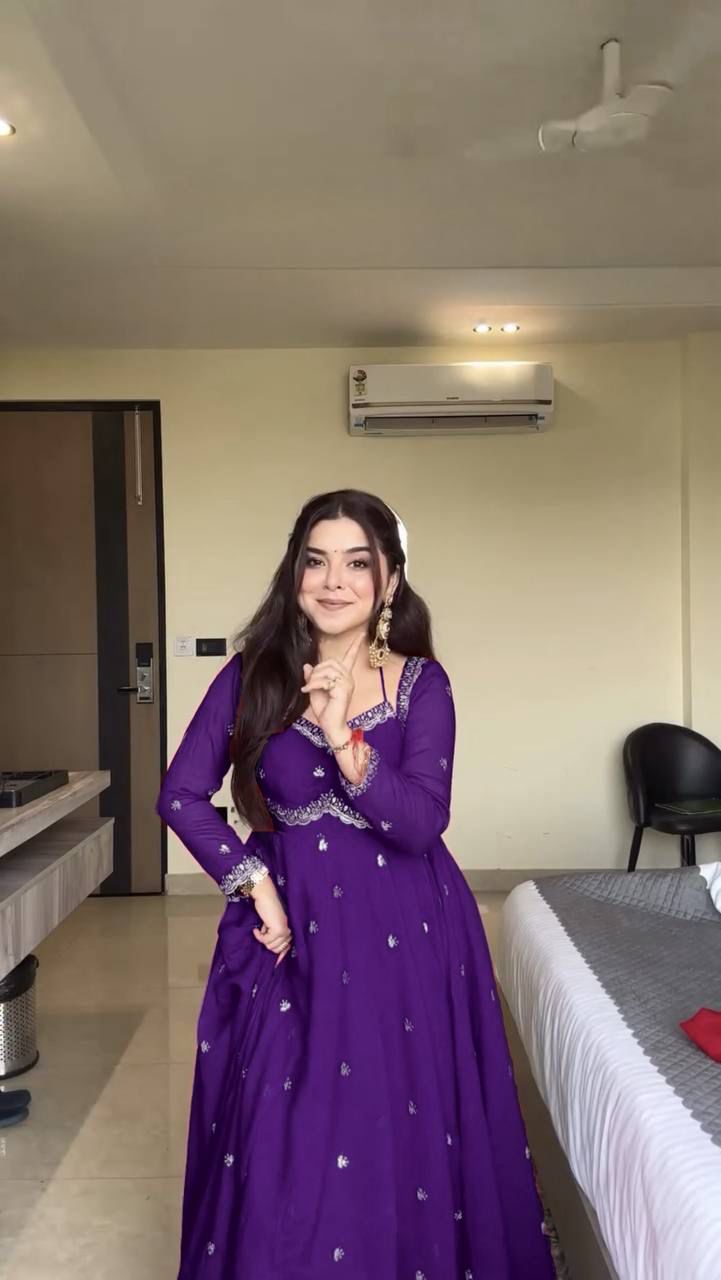 Royal Red Chilli Slit Designer Fancy Neckline Anarkali Festive Wear Suit