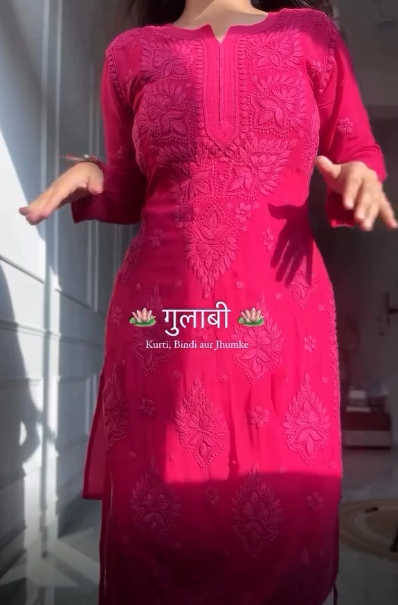 Summer Wear Pink Chikankari Kurta Set