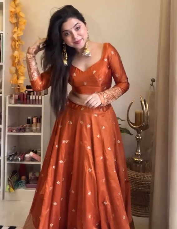 Elegant  Satin Silk Lehenga Choli  -Semistiched  Outfits